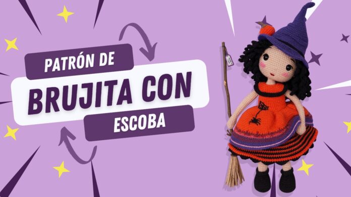 Amigurumi-muñeca-de-brujita-con-escoba